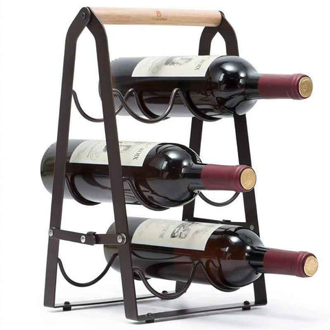 Darrahopens Furniture > Dining > Wine Racks Rustic 6-Bottle Foldable Wine Rack - Metal Countertop Holder with Wooden Handle
