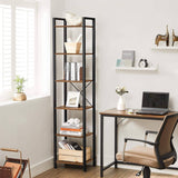 Darrahopens Furniture > Living Room 6-Tier Rustic Bookshelf, Brown & Black