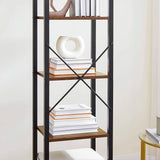 Darrahopens Furniture > Living Room 6-Tier Rustic Bookshelf, Brown & Black