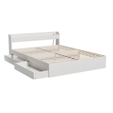 Darrahopens Furniture > Living Room Artiss Bed Frame Double Size Mattress Base wtih Charging Ports 2 Storage Drawers