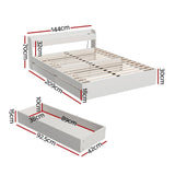 Darrahopens Furniture > Living Room Artiss Bed Frame Double Size Mattress Base wtih Charging Ports 2 Storage Drawers