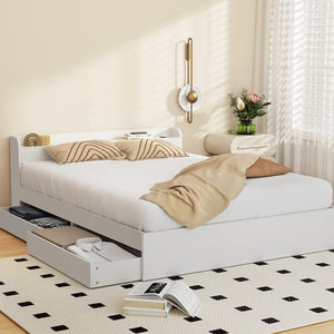Darrahopens Furniture > Living Room Artiss Bed Frame Double Size Mattress Base wtih Charging Ports 2 Storage Drawers