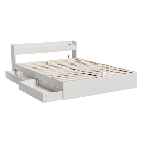 Darrahopens Furniture > Living Room Artiss Bed Frame Queen Size Mattress Base wtih Charging Ports 2 Storage Drawers