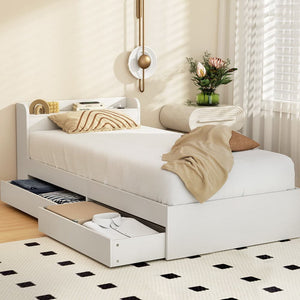 Darrahopens Furniture > Living Room Artiss Bed Frame Single Size Mattress Base wtih Charging Ports 2 Storage Drawers