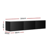 Darrahopens Furniture > Living Room Artiss Floating Entertainment Unit TV Cabinet High Glossy Black 3 Cabinets 200CM