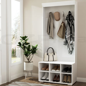 Darrahopens Furniture > Living Room Artiss Shoe Cabinet Storage Rack Shoe Bench Hall Tree Coat Rack White 180CM