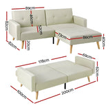 Darrahopens Furniture > Living Room Artiss Sofa Bed Ottoman 200CM Beige Faux Linen