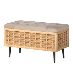 Darrahopens Furniture > Living Room Artiss Storage Ottoman Weaved Velvet Blanket Box Chest Foot Stool Pine and Grey