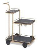 Darrahopens Furniture > Living Room Black and French Brass Wooden 3-Tier Bar Cart Drinks Trolley