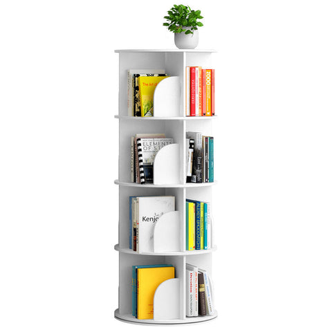 Darrahopens Furniture > Living Room > Bookcases & Shelves 4 Tier Rotating Bookshelf PVC Freestanding Corner Rack Bookcase Multifunctional Spinning 360 Storage Shelf Organizer for Home Office Space-Saving White
