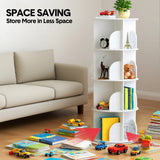 Darrahopens Furniture > Living Room > Bookcases & Shelves 4 Tier Rotating Bookshelf PVC Freestanding Corner Rack Bookcase Multifunctional Spinning 360 Storage Shelf Organizer for Home Office Space-Saving White