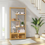 Darrahopens Furniture > Living Room > Bookcases & Shelves 6 Tiers Freestanding Bamboo Storage Shelf High & Low Shelf Bookshelf Plant Stand
