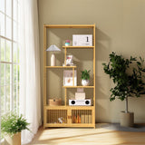 Darrahopens Furniture > Living Room > Bookcases & Shelves 6 Tiers Freestanding Bamboo Storage Shelf High & Low Shelf Bookshelf Plant Stand