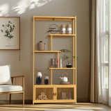 Darrahopens Furniture > Living Room > Bookcases & Shelves 6 Tiers Freestanding Bamboo Storage Shelf High & Low Shelf Bookshelf Plant Stand