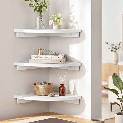 Darrahopens Furniture > Living Room > Bookcases & Shelves Artiss 3pc Corner Floating Wall Shelf Wall Mounted Display Rack Round Edge White