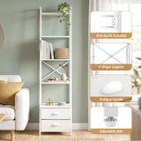Darrahopens Furniture > Living Room > Bookcases & Shelves Artiss 5 Tier Bookshelf Ladder Bookcase with Fabric Drawers Display Rack White