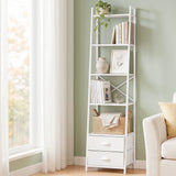 Darrahopens Furniture > Living Room > Bookcases & Shelves Artiss 5 Tier Bookshelf Ladder Bookcase with Fabric Drawers Display Rack White
