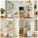 Darrahopens Furniture > Living Room > Bookcases & Shelves Artiss 5 Tier Bookshelf Ladder Bookcase with Fabric Drawers Display Rack White