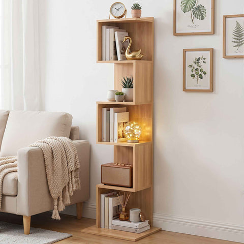 Darrahopens Furniture > Living Room > Bookcases & Shelves Artiss 5 Tiers Bookshelf S-shaped Bookcase Oak