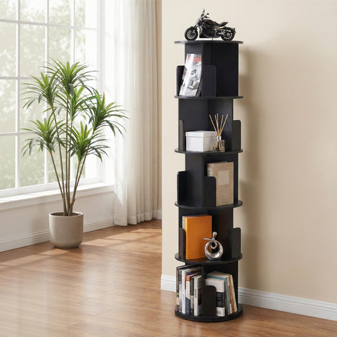 Darrahopens Furniture > Living Room > Bookcases & Shelves Artiss 5 Tiers Bookshelf Swivel Bookcase Display Shelves Stand Round Black