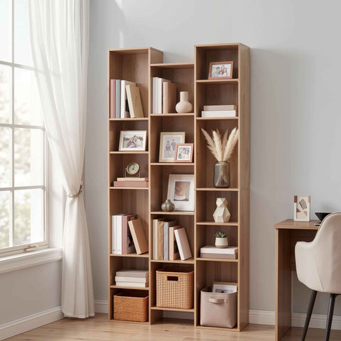 Artiss Bookshelf Display Shelves CD DVD Storage Rack Tall Bookcase Oak In Australia - Darrahopens