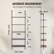 Darrahopens Furniture > Living Room > Bookcases & Shelves Ladder Shelf, 5-Tier Bookshelf 24x11.8in, Open Wall-Mounted Ladder Shelf with Metal Frame,Storage Rack Sundries Holder for Kitchen Bedroom Bathroom Living Room, Black