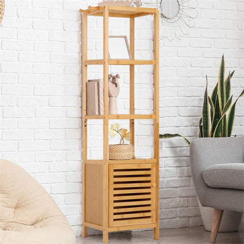 Darrahopens Furniture > Living Room > Bookcases & Shelves Large Bathroom Floor Cabinet Bamboo Storage Cupboard Living Room w/ Hook & Shelf