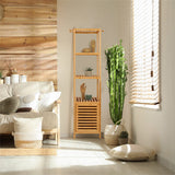 Darrahopens Furniture > Living Room > Bookcases & Shelves Large Bathroom Floor Cabinet Bamboo Storage Cupboard Living Room w/ Hook & Shelf