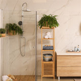 Darrahopens Furniture > Living Room > Bookcases & Shelves Large Bathroom Floor Cabinet Bamboo Storage Cupboard Living Room w/ Hook & Shelf