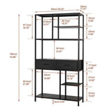 Darrahopens Furniture > Living Room > Bookcases & Shelves Metal Bookcase With Drawers, Dark Walnut & Black, 90x30x180cm, 6 Shelves In Australia - Darrahopens