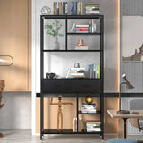 Darrahopens Furniture > Living Room > Bookcases & Shelves Metal Bookcase With Drawers, Dark Walnut & Black, 90x30x180cm, 6 Shelves In Australia - Darrahopens