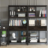Darrahopens Furniture > Living Room > Bookcases & Shelves Metal Bookcase With Drawers, Dark Walnut & Black, 90x30x180cm, 6 Shelves In Australia - Darrahopens