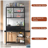 Darrahopens Furniture > Living Room > Bookcases & Shelves Metal Bookcase With Drawers, Dark Walnut & Black, 90x30x180cm, 6 Shelves In Australia - Darrahopens