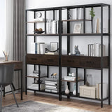 Darrahopens Furniture > Living Room > Bookcases & Shelves Metal Bookcase With Drawers, Dark Walnut & Black, 90x30x180cm, 6 Shelves In Australia - Darrahopens