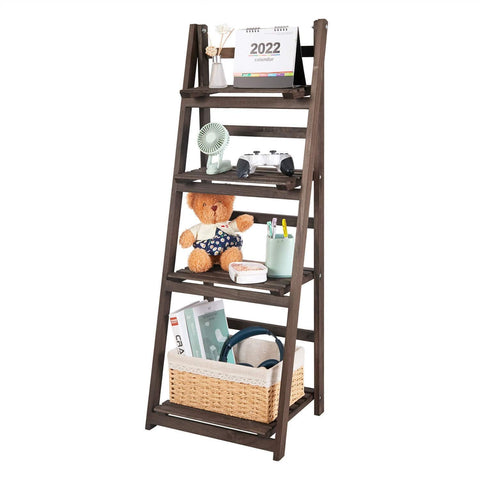 Darrahopens Furniture > Living Room > Bookcases & Shelves Retro 4 Tier Wooden Ladder Bookcase Folding Book Shelf Plant Stand Storage Rack