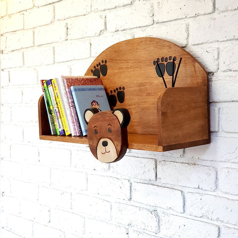 Darrahopens Furniture > Living Room > Bookcases & Shelves Wooden Wall Mounted Book Shelf Bear theme for children's room