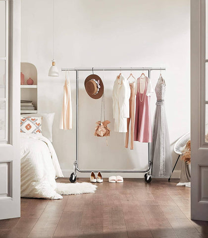 Darrahopens Furniture > Living Room Clothes Rack Wheels Chrome Extendable, 136 kg load