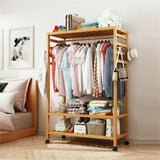 Darrahopens Furniture > Living Room > Coat Racks 169cm Mildrew-proof Bamboo Clothes Shelves Stand On Wheels Coat Shoes Bags Rack