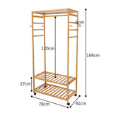Darrahopens Furniture > Living Room > Coat Racks 169cm Mildrew-proof Bamboo Clothes Shelves Stand On Wheels Coat Shoes Bags Rack