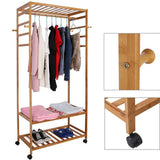 Darrahopens Furniture > Living Room > Coat Racks 169cm Mildrew-proof Bamboo Clothes Shelves Stand On Wheels Coat Shoes Bags Rack