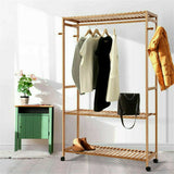 Darrahopens Furniture > Living Room > Coat Racks 169cm Mildrew-proof Bamboo Clothes Shelves Stand On Wheels Coat Shoes Bags Rack