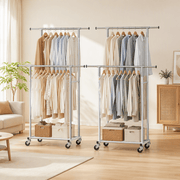 Darrahopens Furniture > Living Room > Coat Racks Artiss 2X Clothes Rack Double Rod Airer Rail Coat Stand Adjustable Hanger In Australia - Darrahopens
