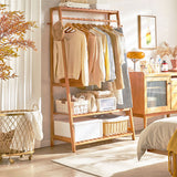 Darrahopens Furniture > Living Room > Coat Racks Bamboo Clothes Hanging Garment Rack Portable Laundry Rack Closet Storage Shelves