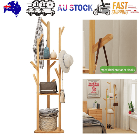 Darrahopens Furniture > Living Room > Coat Racks Clothes Garment Coat Rack Stand Bamboo Hanger Bag Hat Hook Holder Tree Shelf AU