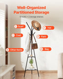 Darrahopens Furniture > Living Room > Coat Racks Coat Rack, Freestanding Coats Rack Stand with 2 Shelves & 6 Hooks, Free Standing Hall Coat Tree