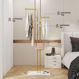 Darrahopens Furniture > Living Room > Coat Racks Double Pole Metal Coat Rack with Marble Base - Free Standing Clothes and Hat Stand AU