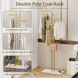 Darrahopens Furniture > Living Room > Coat Racks Double Pole Metal Coat Rack with Marble Base - Free Standing Clothes and Hat Stand AU