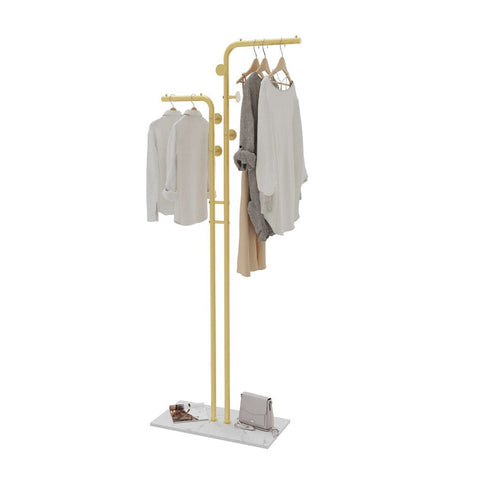 Darrahopens Furniture > Living Room > Coat Racks Double Pole Metal Coat Rack with Marble Base - Free Standing Clothes and Hat Stand AU