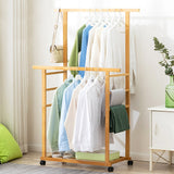 Darrahopens Furniture > Living Room > Coat Racks Double Rail Heavy Strong Rolling Clothes Rack with Trousers Rack & Bottom Shelf