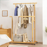 Darrahopens Furniture > Living Room > Coat Racks Double Rail Heavy Strong Rolling Clothes Rack with Trousers Rack & Bottom Shelf